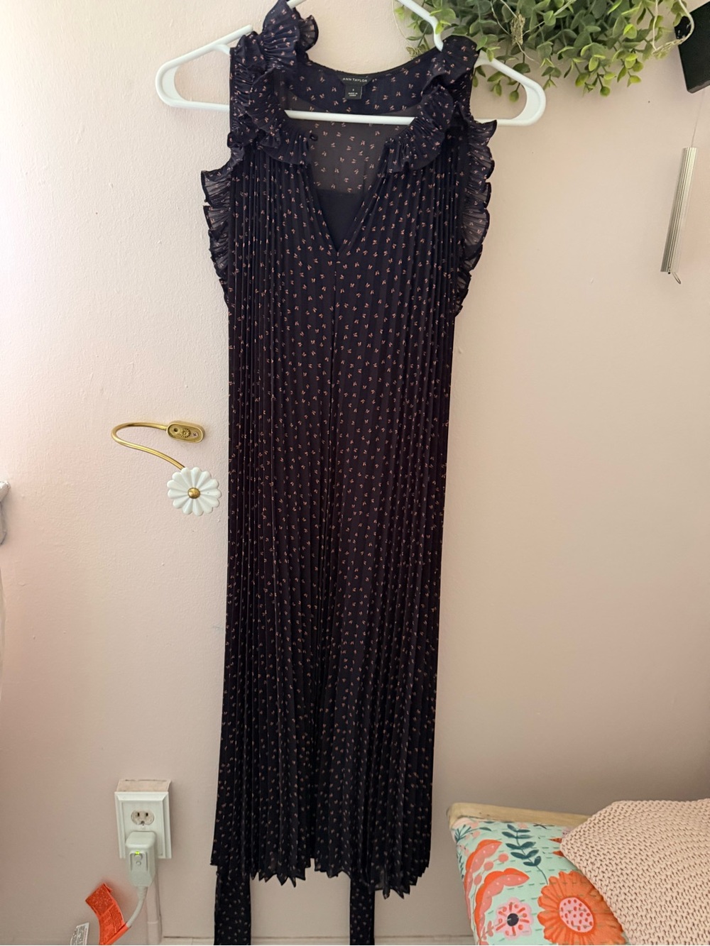 Ann Taylor Black Maxi Dress with Pink Dot Print